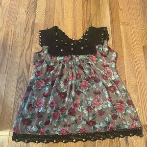 Hazel Brown Multi Floral Sleeveless Empire Waist Top Women’s